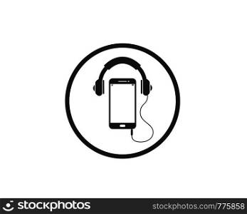 playing music in smartphone with earphone icon illustration vector design