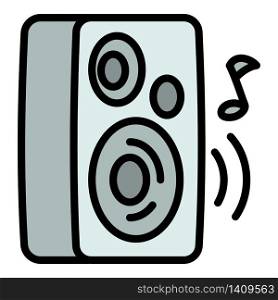 Playing music speaker icon. Outline playing music speaker vector icon for web design isolated on white background. Playing music speaker icon, outline style
