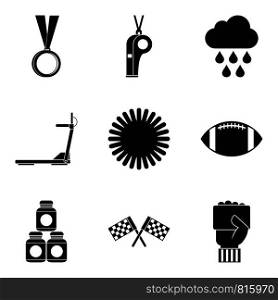 Playing on the field icons set. Simple set of 9 playing on the field vector icons for web isolated on white background. Playing on the field icons set, simple style
