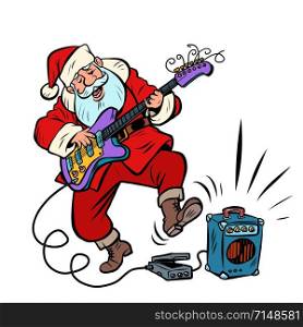 playing the electric guitar. Santa Claus character Christmas new year. Comic cartoon pop art retro vector illustration drawing. playing the electric guitar. Santa Claus character Christmas new year