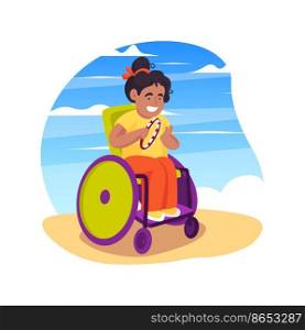 Playing toy instruments isolated cartoon vector illustration. Child with disability explore sound, developmental activity, kid play toy instrument, make music, special childcare vector cartoon.. Playing toy instruments isolated cartoon vector illustration.
