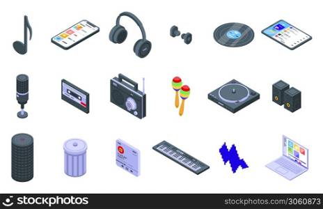 Playlist icons set. Isometric set of playlist vector icons for web design isolated on white background. Playlist icons set, isometric style