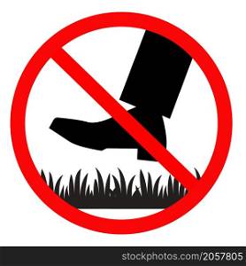 Please keep of the grass icon on white background. forbidden stepping on the garden sign. flat style.