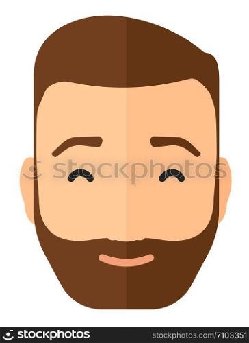 Pleased hipster man with his eyes closed vector flat design illustration isolated on white background. Vertical layout.. Pleased man with his eyes closed.