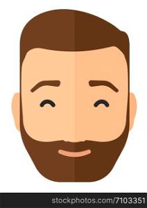 Pleased hipster man with his eyes closed vector flat design illustration isolated on white background. Vertical layout.. Pleased man with his eyes closed.