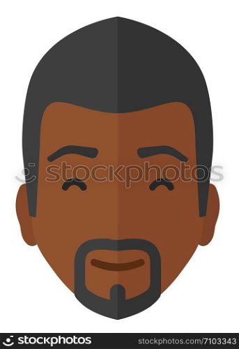 Pleased man with his eyes closed vector flat design illustration isolated on white background. . Pleased man with his eyes closed.