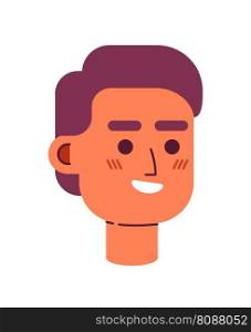 Pleased wide smiling guy semi flat vector character head. Happy man. Editable cartoon style face emotion. Simple colorful avatar icon. Spot illustration for web graphic design and animation. Pleased wide smiling guy semi flat vector character head