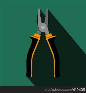 Pliers flat icon with shadow on a green background. Pliers flat icon with shadow