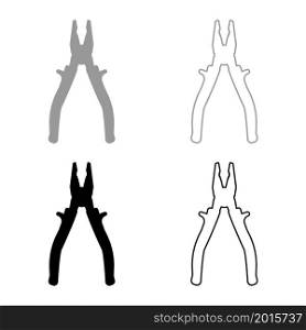 Pliers tool set icon grey black color vector illustration image simple flat style solid fill outline contour line thin. Pliers tool set icon grey black color vector illustration image flat style solid fill outline contour line thin