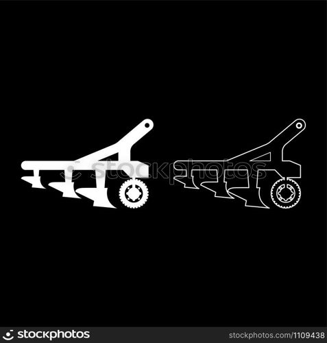 Plow for cultivating land before sowing farm products Tractor machanism equipment Industrial device icon outline set white color vector illustration flat style simple image