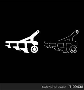 Plow for cultivating land before sowing farm products Tractor machanism equipment Industrial device icon outline set white color vector illustration flat style simple image