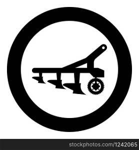 Plow for cultivating land before sowing farm products Tractor machanism equipment Industrial device icon in circle round black color vector illustration flat style simple image. Plow for cultivating land before sowing farm products Tractor machanism equipment Industrial device icon in circle round black color vector illustration flat style image