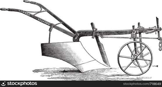 Plow Messrs Howard deep tillage, vintage engraved illustration. Industrial encyclopedia E.-O. Lami - 1875.
