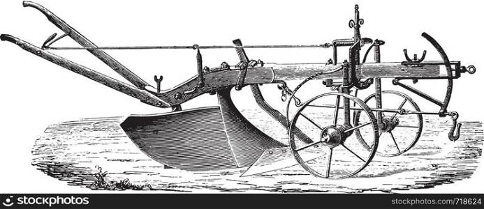 Plow to age in wood M Didelot the abbe, vintage engraved illustration. Industrial encyclopedia E.-O. Lami - 1875.