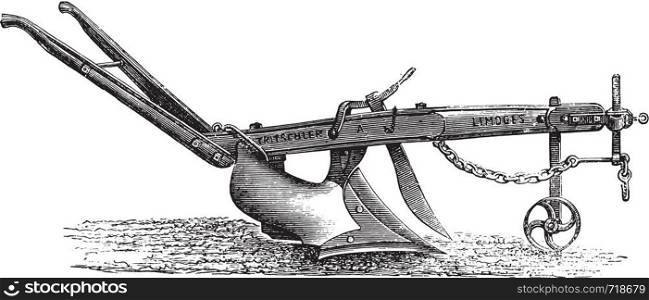 Plow-turning sub-Sep Mr. Trutschter, vintage engraved illustration. Industrial encyclopedia E.-O. Lami - 1875.