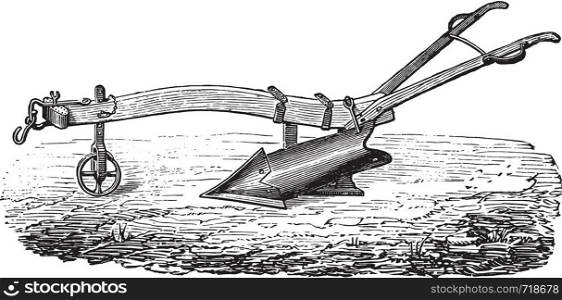 Plow-turning sub-September of Meixmoron Dombasle, vintage engraved illustration. Industrial encyclopedia E.-O. Lami - 1875.