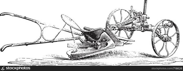 Plow with limber, Eckert, reversed view its wall, vintage engraved illustration. Industrial encyclopedia E.-O. Lami - 1875.