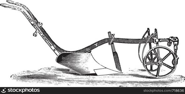Plow Y Hornsby for light soils, vintage engraved illustration. Industrial encyclopedia E.-O. Lami - 1875.