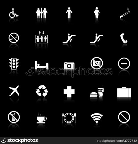 Plublic icons with reflect on black background, stock vector
