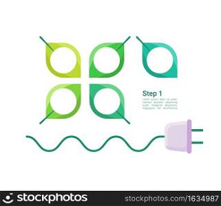Plug and green leaves infographic chart design element set. Abstract vector symbols for infochart with blank copy spaces. Kit with shapes for instructional graphics. Visual data presentation. Plug and green leaves infographic chart design element set