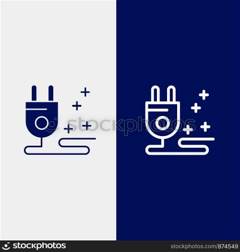 Plug, Cable, Marketing Line and Glyph Solid icon Blue banner Line and Glyph Solid icon Blue banner