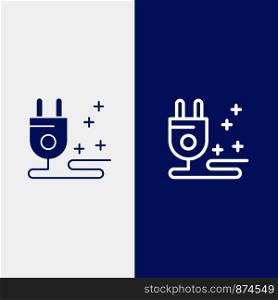 Plug, Cable, Marketing Line and Glyph Solid icon Blue banner Line and Glyph Solid icon Blue banner