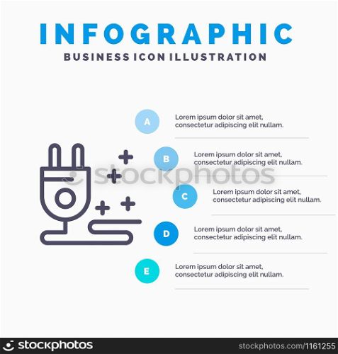 Plug, Cable, Marketing Line icon with 5 steps presentation infographics Background