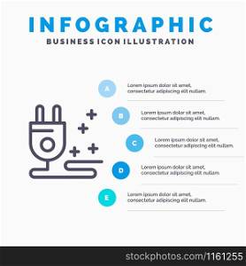 Plug, Cable, Marketing Line icon with 5 steps presentation infographics Background