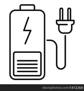 Plug charging battery icon. Outline plug charging battery vector icon for web design isolated on white background. Plug charging battery icon, outline style