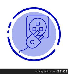 Plug, Electric, Electric, Cord, Charge Blue Dotted Line Line Icon