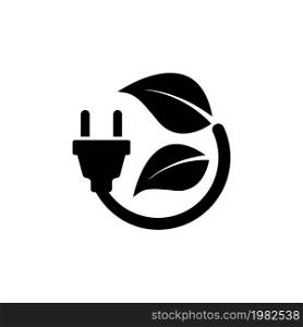 Plug Leaf, Energy Save. Flat Vector Icon illustration. Simple black symbol on white background. Plug Leaf, Energy Save sign design template for web and mobile UI element. Plug Leaf, Energy Save Flat Vector Icon