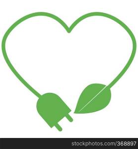 Plug leaf icon. Green renewable plug leaf sign. Renewable green energy leaf symbol. flat style.