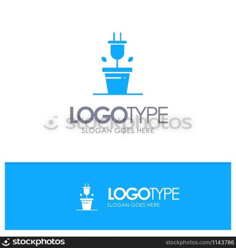 Plug, Plant, Technology Blue Solid Logo with place for tagline