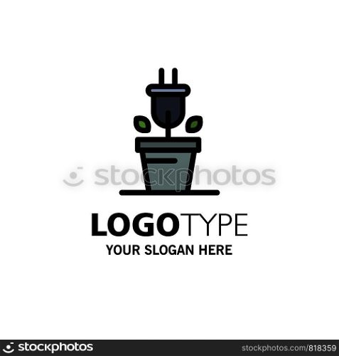Plug, Plant, Technology Business Logo Template. Flat Color