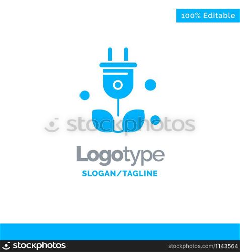 Plug, Tree, Green, Science Blue Solid Logo Template. Place for Tagline
