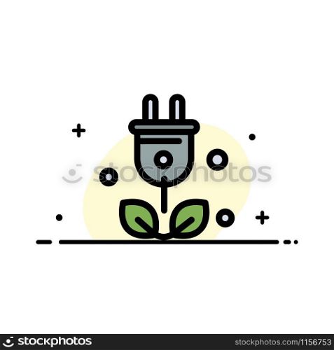 Plug, Tree, Green, Science Business Flat Line Filled Icon Vector Banner Template