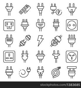 Plug wire icons set. Outline set of plug wire vector icons for web design isolated on white background. Plug wire icons set, outline style