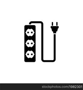 Plug Wire Socket. Power Extension Cord. Power Plug. Flat Vector Icon. Simple black symbol on white background. Plug Wire Socket Flat Vector Icon