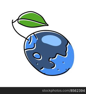 plum blue leaf fruit color icon vector. plum blue leaf fruit sign. isolated symbol illustration. plum blue leaf fruit color icon vector illustration