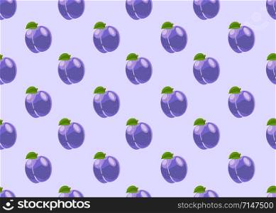 Plum fruits seamless pattern on light purple background, Fruit vector illustration background.