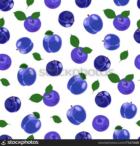 Plum fruits seamless pattern with on white background, Fruit vector illustration background.