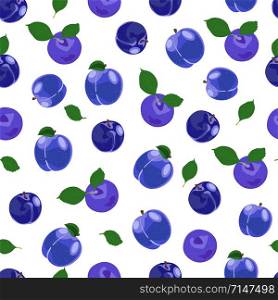 Plum fruits seamless pattern with on white background, Fruit vector illustration background.
