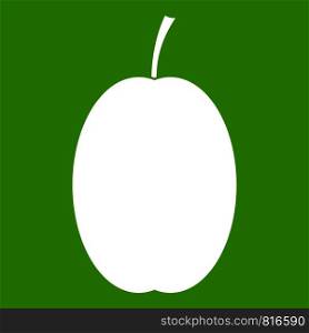 Plum icon white isolated on green background. Vector illustration. Plum icon green