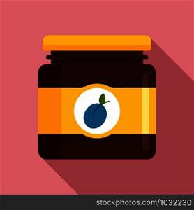 Plum jam jar icon. Flat illustration of plum jam jar vector icon for web design. Plum jam jar icon, flat style