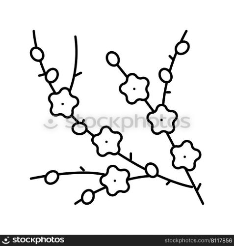 plum tree branch line icon vector. plum tree branch sign. isolated contour symbol black illustration. plum tree branch line icon vector illustration