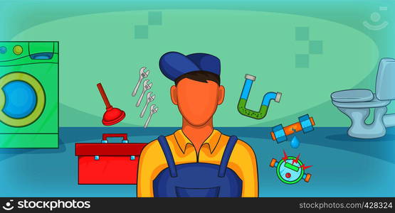 Plumber horizontal banner concept. Cartoon illustration of plumber vector horizontal banner concept for web. Plumber horizontal banner, cartoon style