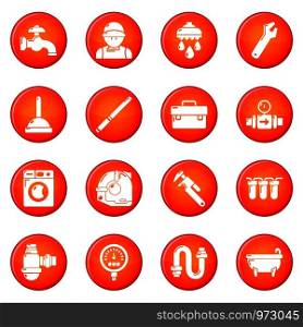 Plumber symbols icons set vector red circle isolated on white background . Plumber symbols icons set red vector