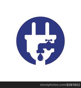 Plumbing and electric service logo design. Cord with water faucet icon design.	