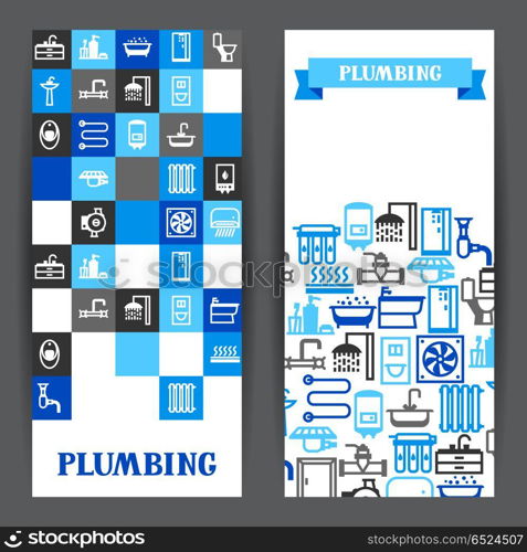 Plumbing banners design.. Plumbing banners design. Illustration for sanitary engineering shop. Sale, service and installation.