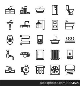 Plumbing icon set.. Plumbing icon set. Items for sanitary engineering shop. Sale, service and installation.